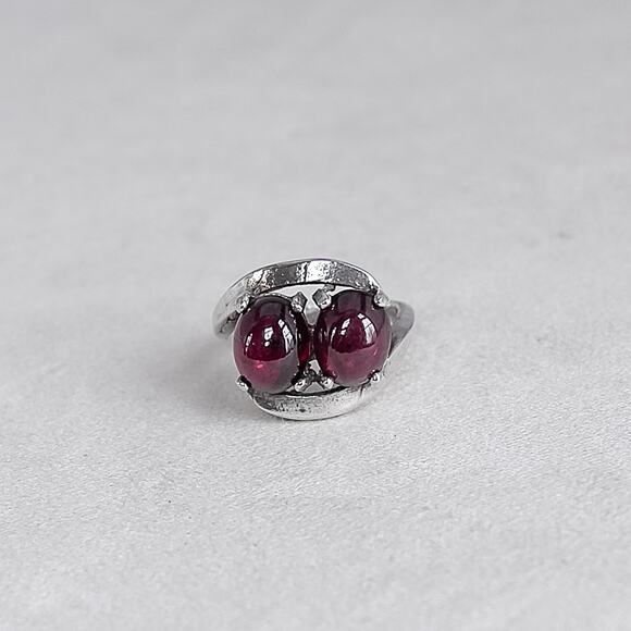 Sterling Silver Double Garnet Bypass Ring Size 5.5 Double Cabochon 5.4g - Picture 3 of 7